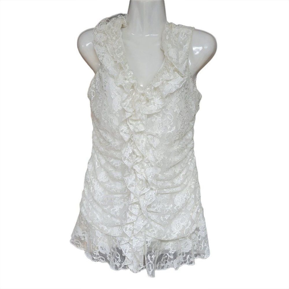 Sleeveless White Lace Top with Ruffles - Size M -  NWOT